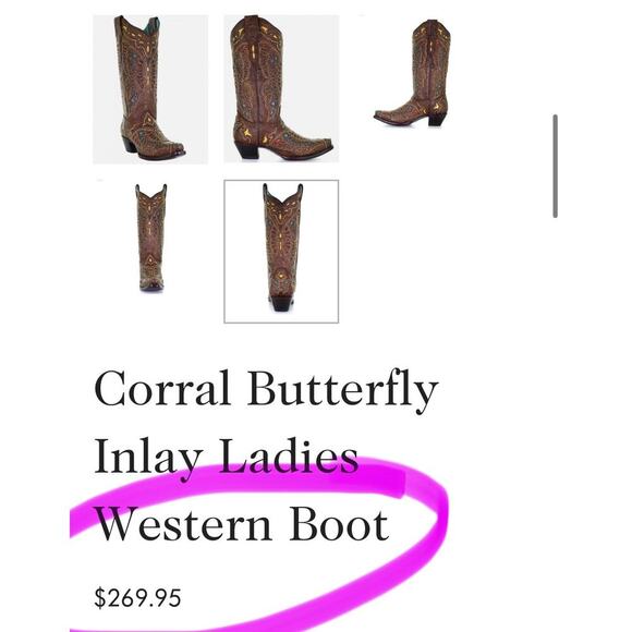 Corral Butterfly Inlay Western Boots Brown Multicolor Leather Size 6M –EXCELLENT - Picture 14 of 16
